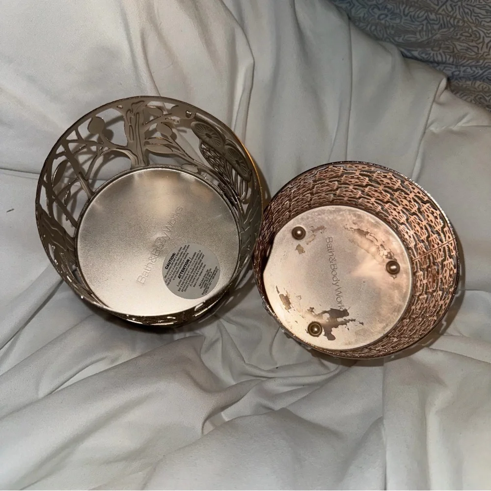 Bath & Body Works Elegant Silver and Gold‎ Owl Candle Holders